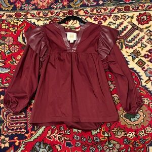 Elegant Burgundy Blouse with Statement Sleeves